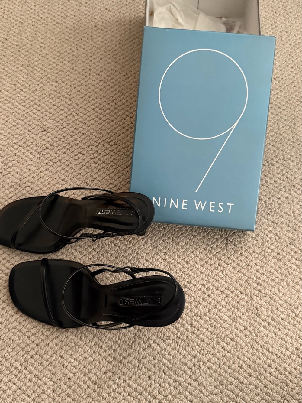 Nine West Black Strappy Square-Toe Heels